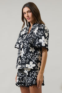 Kianza Floral Yulia Split Neck Poplin Top