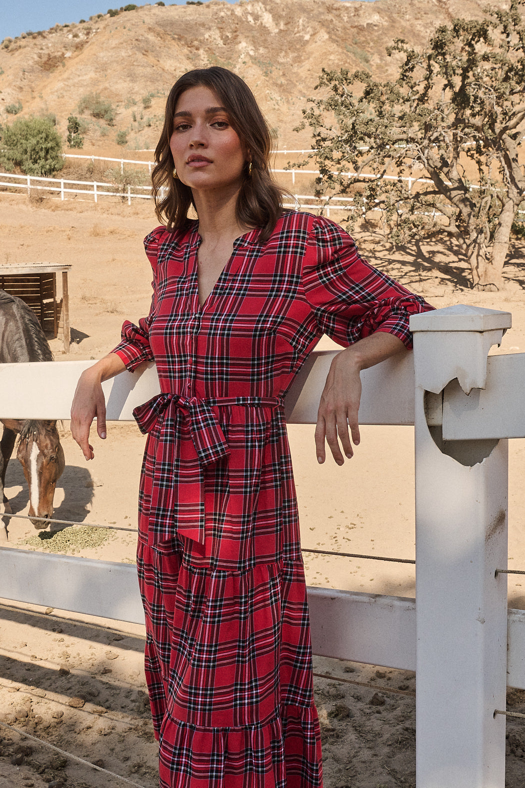 tartan midi dress Boswell Tartan Plaid Yanis Button Up Midi Dress RED-MULTI / S by Sugarlips