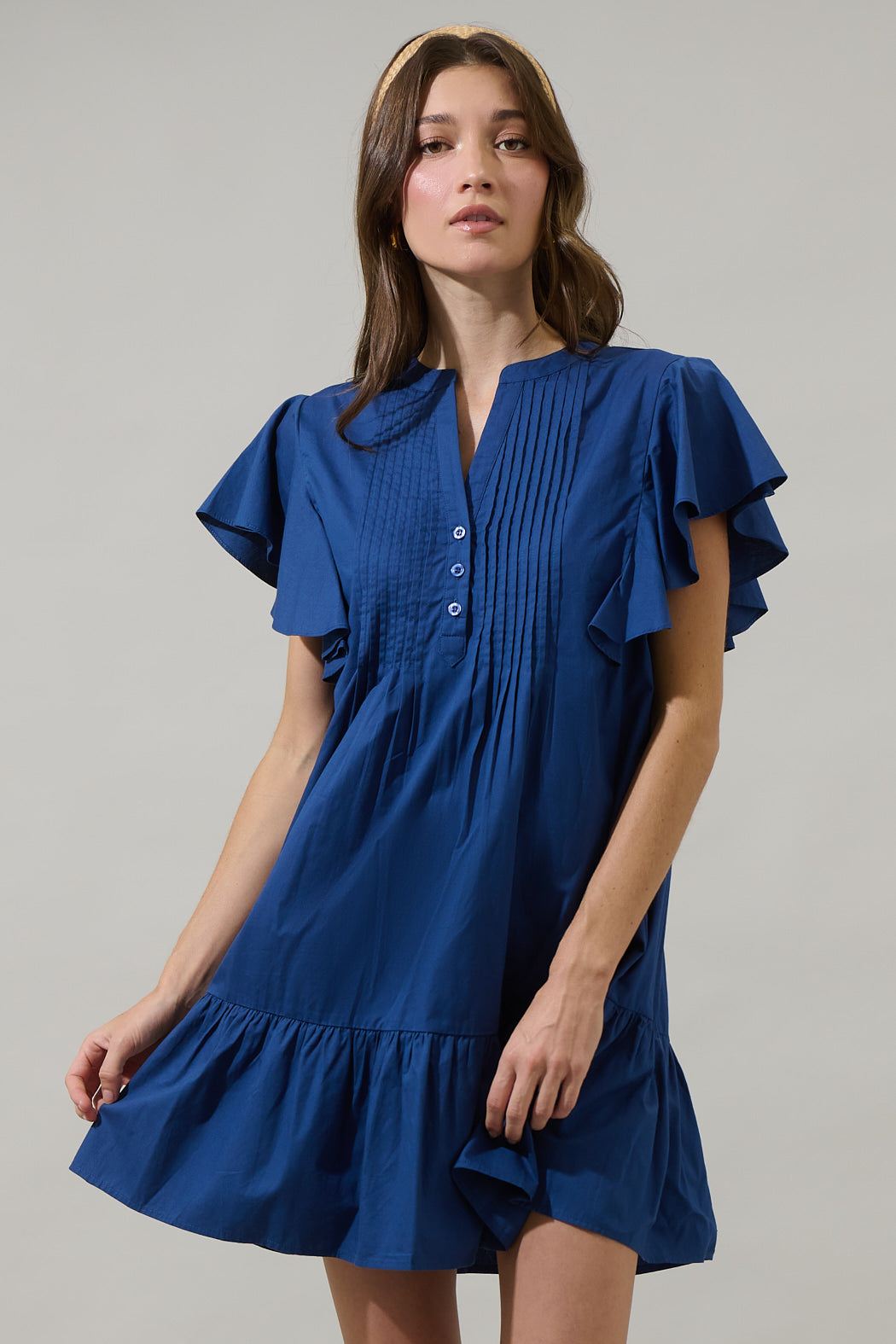 Lizzy Pleated Ruffle Mini Dress NAVY / M by Sugarlips Lizzy Pleated Ruffle Mini Dress NAVY / M by Sugarlips