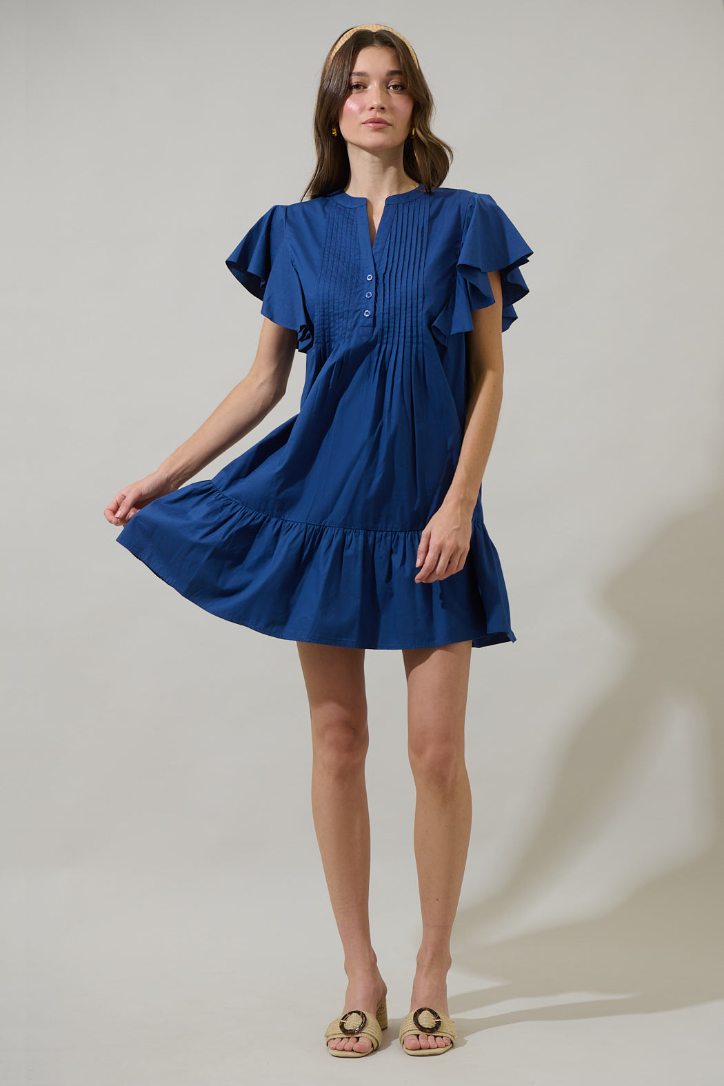 pleated ruffle dress Lizzy Pleated Ruffle Mini Dress NAVY / M by Sugarlips