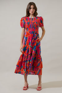 Kahlia Tropics Aruba Smocked Midi Dress