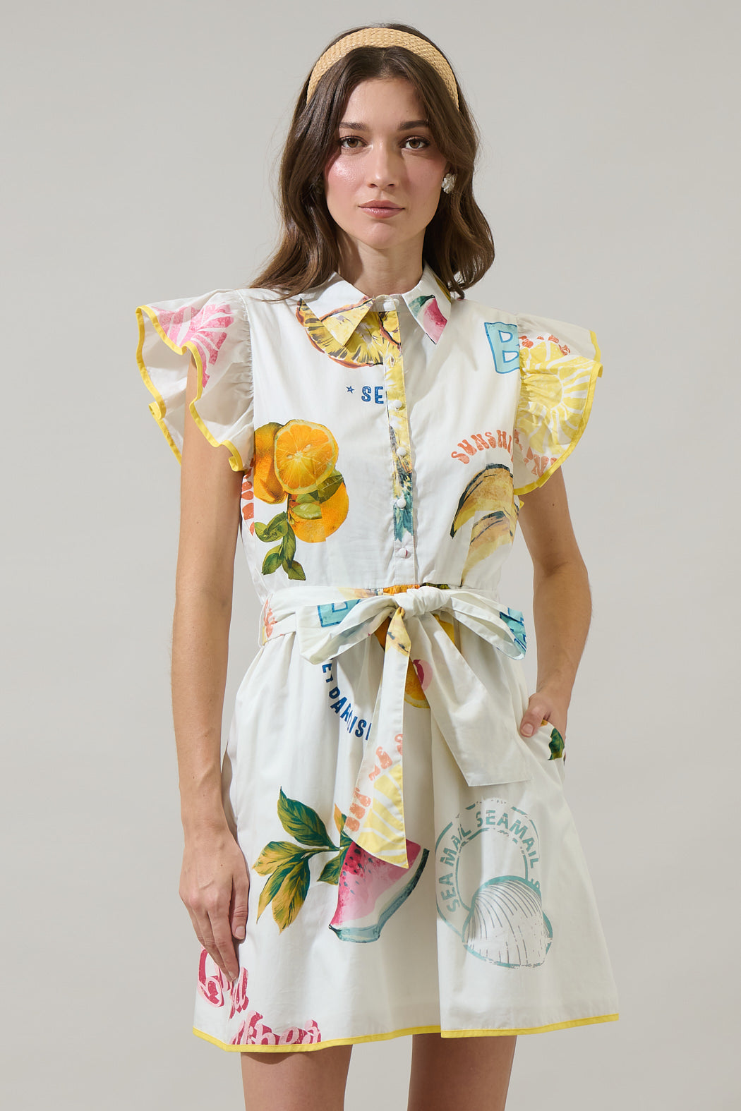 Zahra Island Maia Ruffle Collared Dress IVORY-MUL / XL