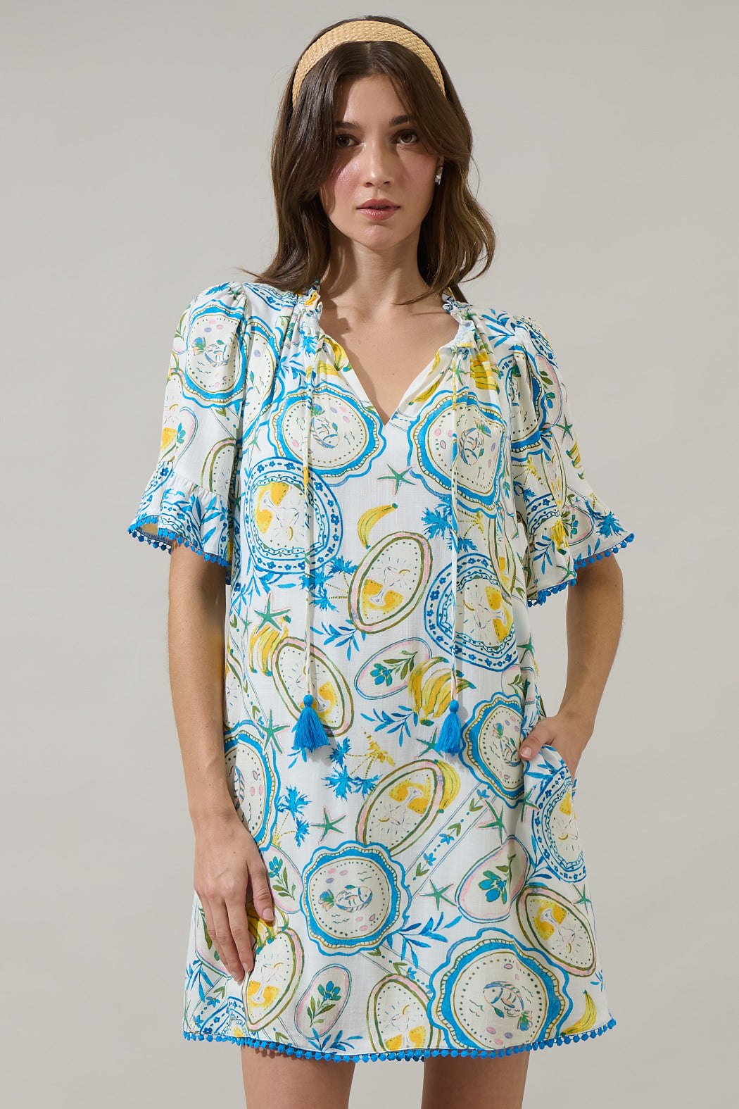 Harvest Island Darcie Shift Dress WHT-BLUE-YELL / S