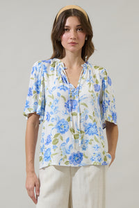 Milla Floral Ruffle Split Neck Dupont Top