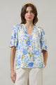 Milla Floral Ruffle Split Neck Dupont Top