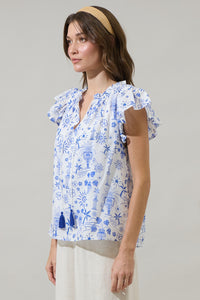 Azul Tropics Deniza Split Neck Ruffle Top