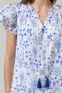 Azul Tropics Deniza Split Neck Ruffle Top