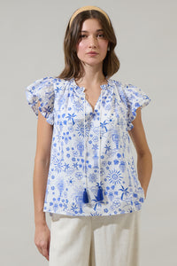 Azul Tropics Deniza Split Neck Ruffle Top