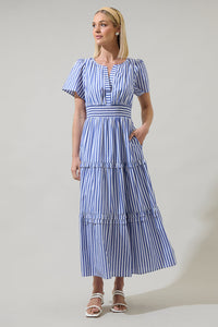 Brandy Striped Palmer Poplin Tiered Maxi Dress