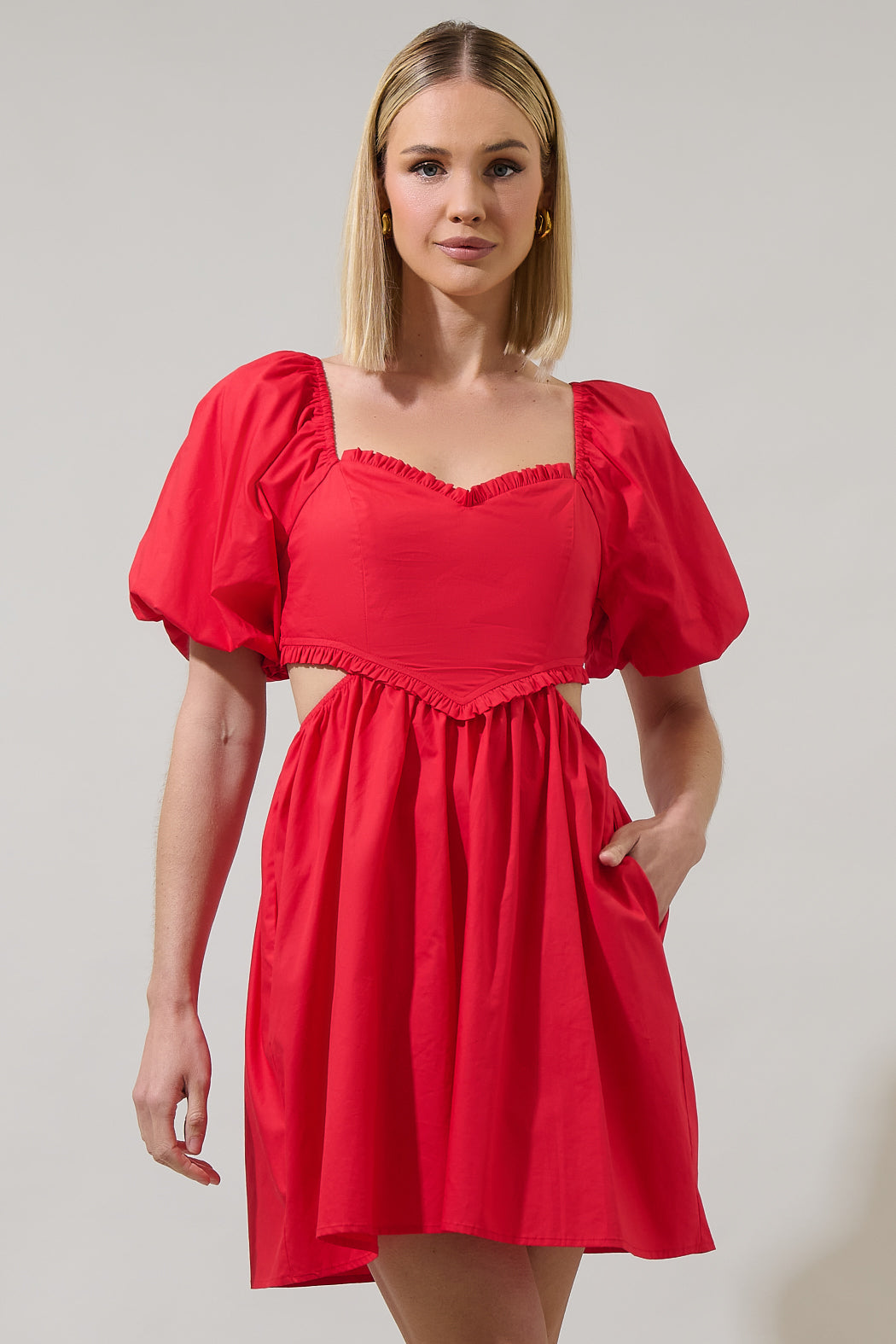 red smocked mini dress Women's Across The Room Smocked Mini Tie Dress in Tomato