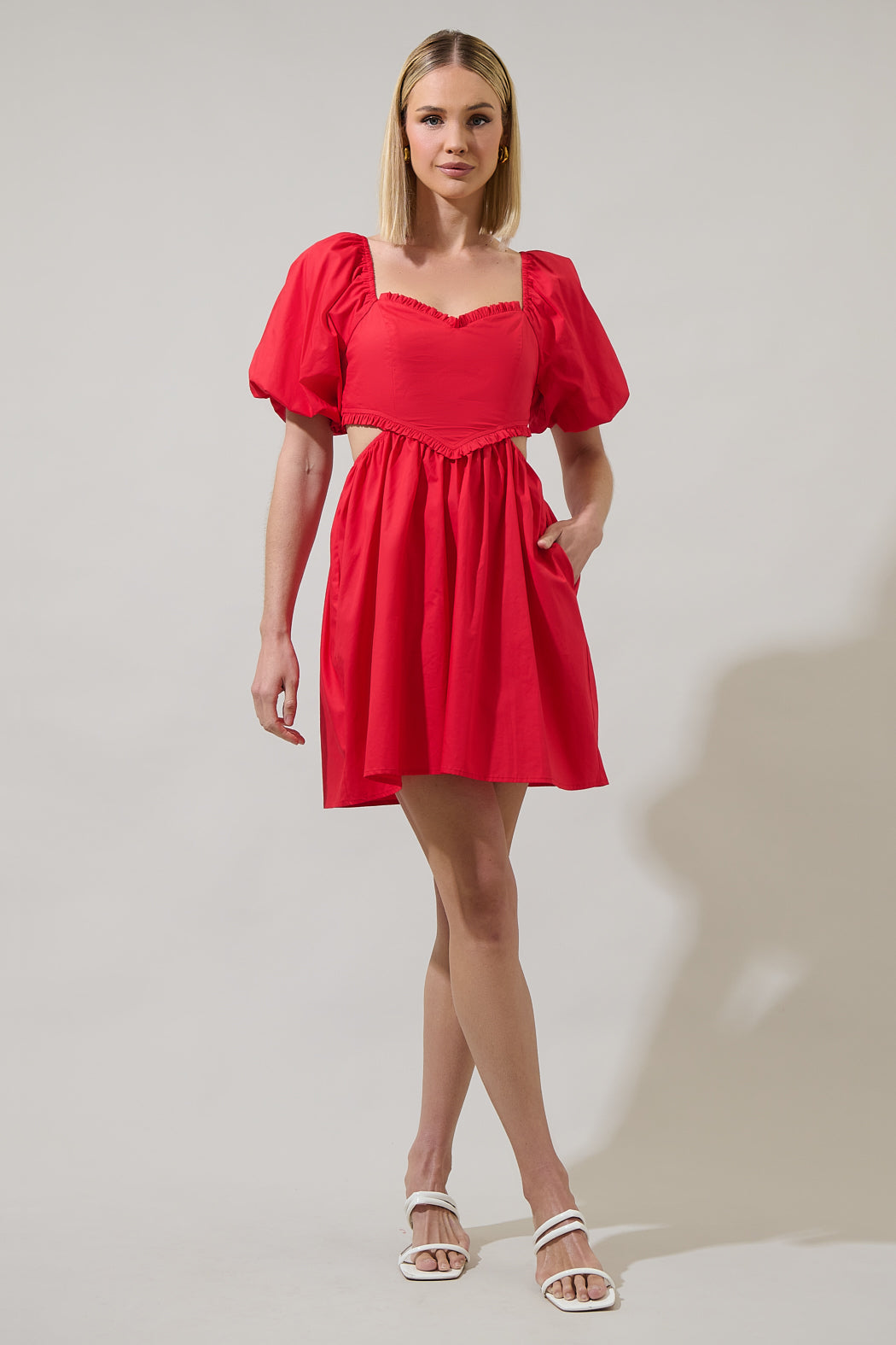 red smocked mini dress Jillian Smocked Fit And Flare Mini Dress RED Multi / L