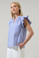 Brandy Striped Risette Ruffle Split Neck Top