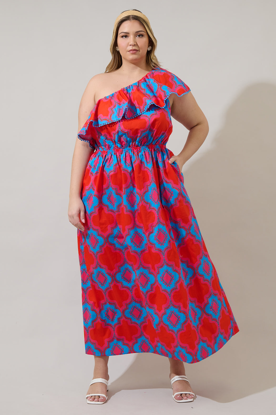 one shoulder midi dress plus size Plus Size - Midi Mesh Asymmetrical One Shoulder Dress