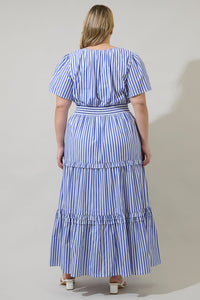 Brandy Striped Palmer Poplin Tiered Maxi Dress Curve