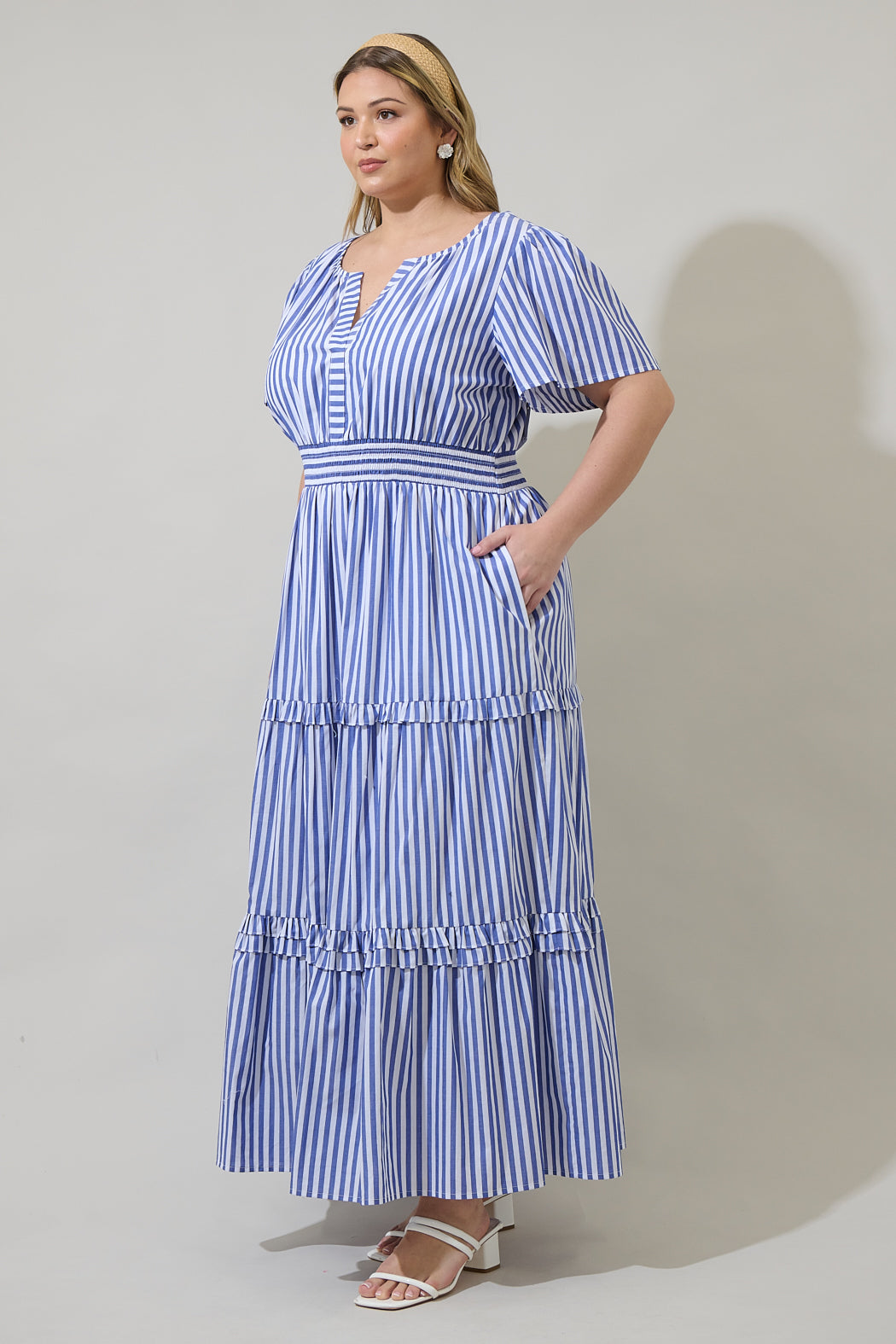 Brandy Striped Palmer Poplin Tiered Maxi Dress Curve Sugarlips Brandy Striped Palmer Poplin Tiered Maxi Dress Curve Sugarlips