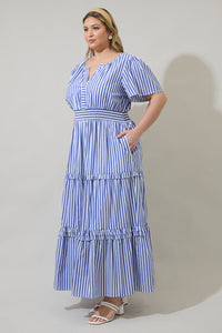 Brandy Striped Palmer Poplin Tiered Maxi Dress Curve