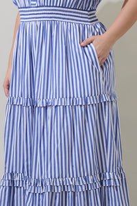 Brandy Striped Palmer Poplin Tiered Maxi Dress Curve