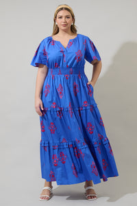 Shayna Floral Palmer Poplin Tiered Maxi Dress Curve