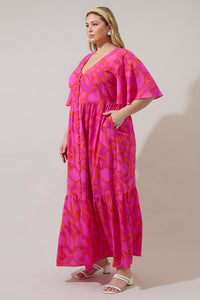 Inara Floral Pismo Button Down Flutter Maxi Dress Curve