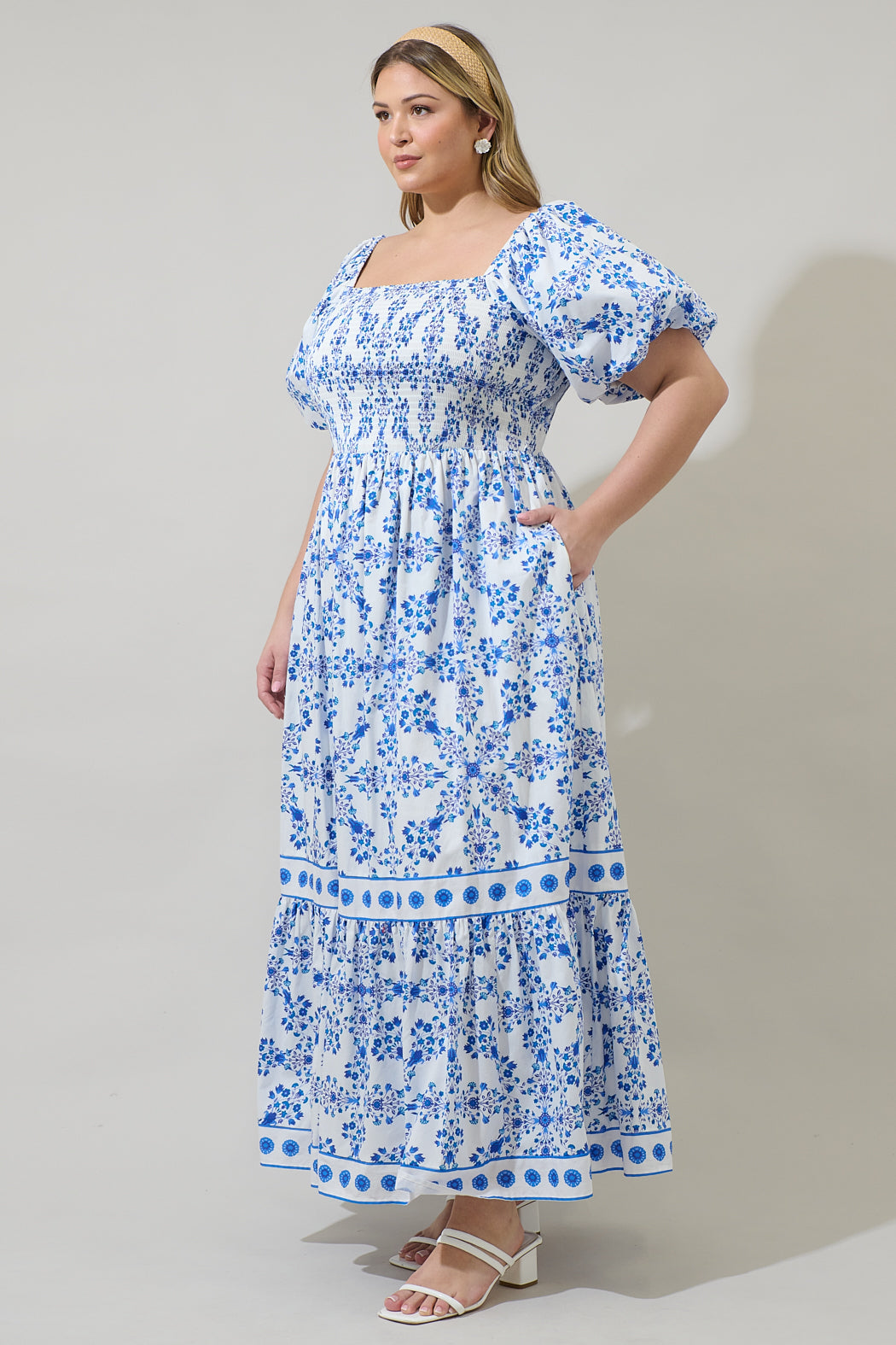 Sugarlips Women's Vera Floral Smocked Maxi Dress - Blue - Maxi Dresses Sugarlips Women's Vera Floral Smocked Maxi Dress - Blue - Maxi Dresses