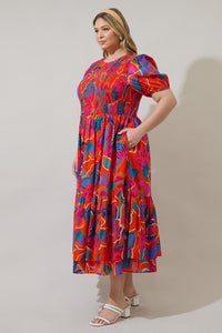 Kahlia Tropics Aruba Smocked Midi Dress Curve