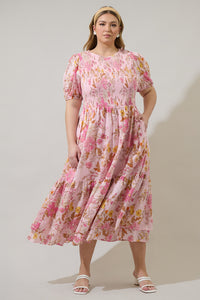 Solanda Floral Aruba Smocked Midi Dress Curve