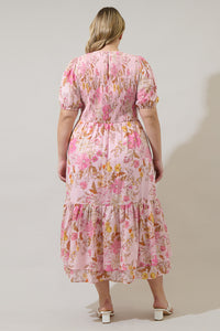 Solanda Floral Aruba Smocked Midi Dress Curve