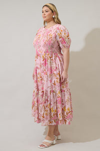 Solanda Floral Aruba Smocked Midi Dress Curve