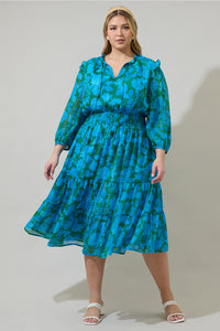 Amren Floral Henri Smocked Midi Dress Curve