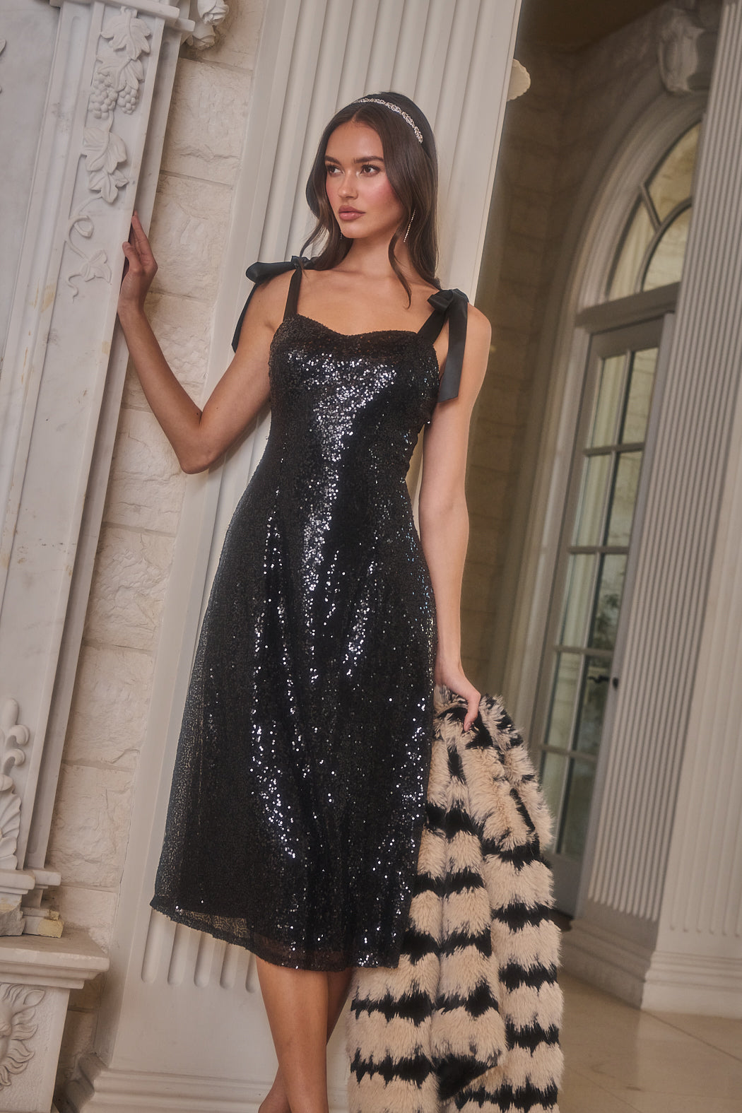 Adelisa Sequin Tie Strap Midi Dress – Sugarlips Adelisa Sequin Tie Strap Midi Dress – Sugarlips