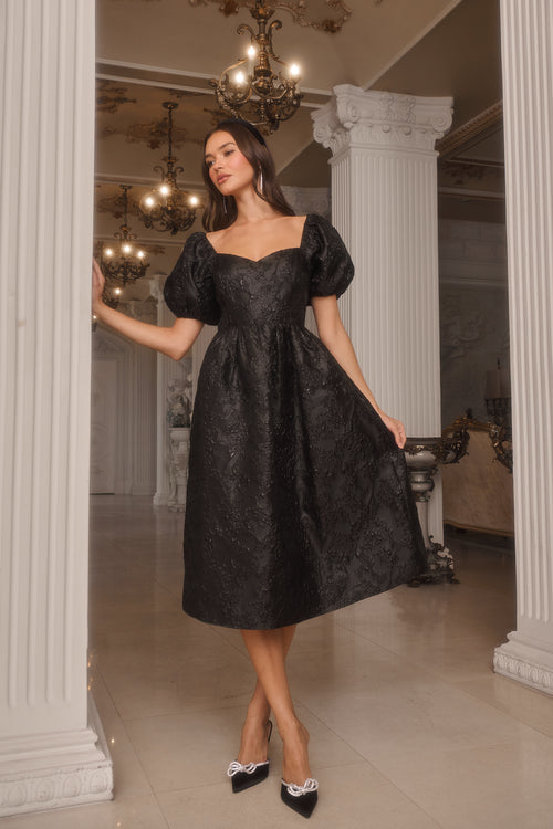 Danica Jacquard Alessi Puff Sleeve Midi Dress – Sugarlips