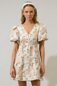 Bida Jacquard Floral May Tiered Mini Dress