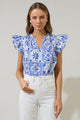 Arbor Tile Risette Ruffle Split Neck Top