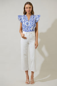 Arbor Tile Risette Ruffle Split Neck Top