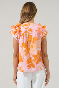 Lenira Floral Ramona Ruffle Split Neck Top