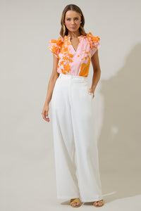 Lenira Floral Ramona Ruffle Split Neck Top