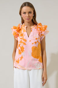 Lenira Floral Ramona Ruffle Split Neck Top