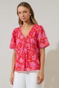 Aria Floral Jodie Pleated Puff Sleeve Top