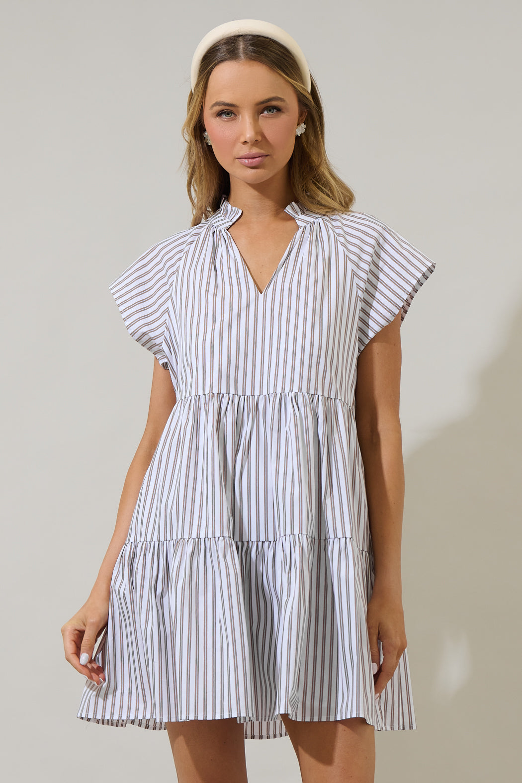 poplin tiered mini dress Janelly Poplin Tiered Mini Dress Stripe GRN-PINK-BLUE / M by Sugarlips