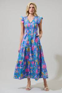 Faro Floral Sunfire Tiered Midi Dress