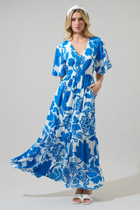 Iva Floral Pismo Button Down Flutter Maxi Dress