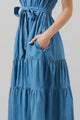 Skylah Chambray Britt Tiered Midi Dress