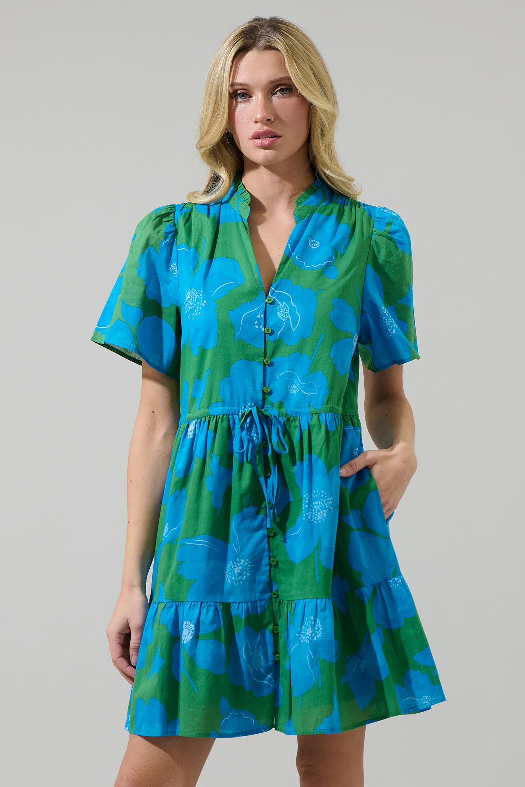 Rori Floral Amo Button Up Mini Dress KELLY-BLUE-MULTI / XS by Sugarlips Rori Floral Amo Button Up Mini Dress KELLY-BLUE-MULTI / XS by Sugarlips