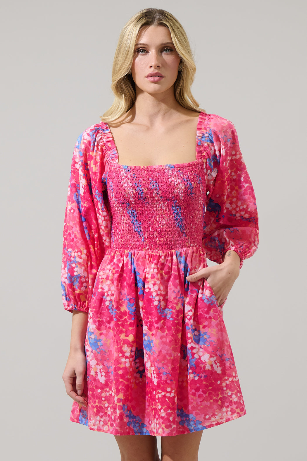 pink abstract mini dress Cupshe Passion Rose Abstract Mini Dress - Neon Pink