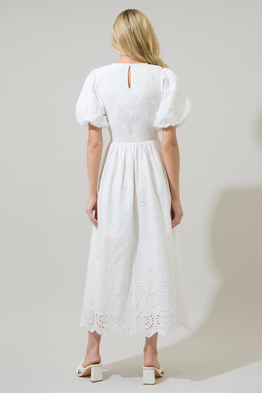 SUGARLIPS Women's Deana Eyelet Smocked Midi Dress - Blue - Casual dresses SUGARLIPS Women's Deana Eyelet Smocked Midi Dress - Blue - Casual dresses