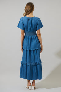 Haysville Palmer Chambray Tiered Maxi Dress