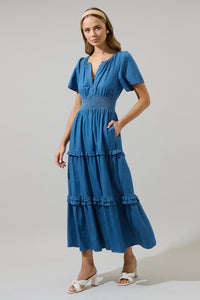 Haysville Palmer Chambray Tiered Maxi Dress