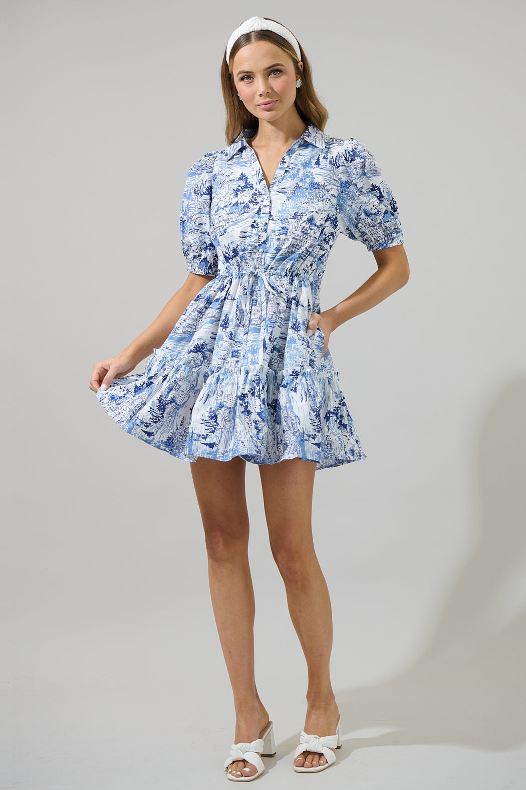 button down mini dresses Natalie S/S Button Down Mini Shirt Dress Blue Stripe / M