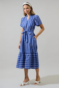 Beloit Striped Britt Poplin Tiered Midi Dress