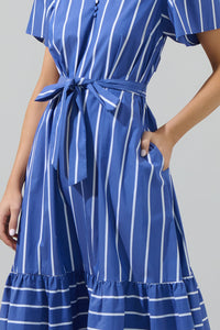 Beloit Striped Britt Poplin Tiered Midi Dress